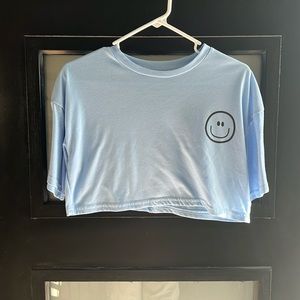 SHEIN cropped blue smiley face shirt